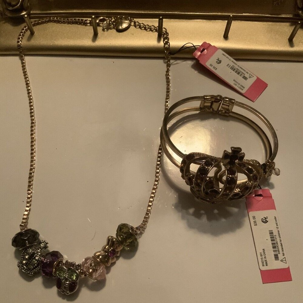 Betsey Johnson Queen Elizabeth Crown Bangle Bracelet Owl European Necklace Lot